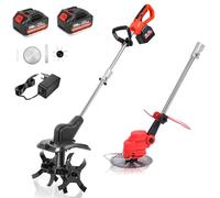 Rotavatore elettrico da giardino e tosaerba, doppio tamburo senza fili con 4 lame, 300 giri/min, profondità 22 cm, larghezza 30 cm, display a LED, doppia batteria per fresatura e falciatura efficienti
