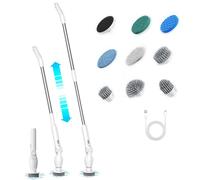 Rotazione elettrica scrubber senza cordoncino potente angolo regolabile 9 in 1 pennello per la pulizia con 9 teste di spazzole IPX5 Display a LED impermeabile per casa per bagno (Bianco)