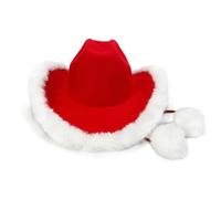 Rote Cowboy Hüte - 13 cm Kopfbedeckung mit Weihnachtsmann Design | Roter Cowboy Hut mit weißem Plüschbesatz - für Kinder und Erwachsene Western Party Urlaubs Foto Requisiten Halloween Disco Familie