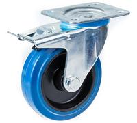 Rotella girevole con freno da 100 mm con gomma elastica blu sulla ruota centrale