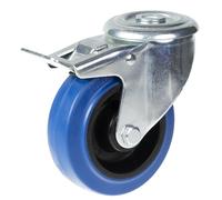 Rotella girevole con freno da 100 mm con gomma elastica blu sulla ruota centrale