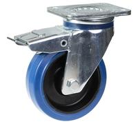 Rotella girevole con freno da 160 mm con gomma elastica blu sulla ruota centrale
