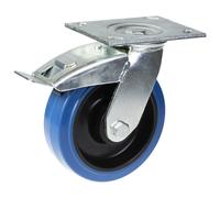 Rotella girevole con freno da 160 mm con gomma elastica blu sulla ruota centrale