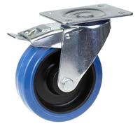 Rotella girevole con freno da 200 mm con gomma elastica blu sulla ruota centrale