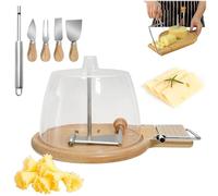 Rotella per arricciare il formaggio, con coperchio e maniglia, taglia-formaggio in acciaio inossidabile con cupola, utensile per punzonatura, lama affilata, base in legno (Multifunctional, With Cover)