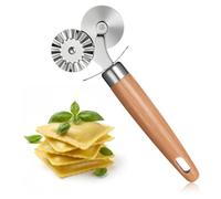 Rotella per tagliare la pasta e la pasticceria con squisito manico in legno, strumento di cottura a doppia testa, in acciaio inox, doppio rullo, per torte, impasti per pizza (1 pezzo)