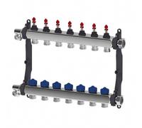 Roth Distributore di circuito di riscaldamento in acciaio inox a 7 vie, distributore per riscaldamento a pavimento con indicatore di flusso, acciaio inox, 1135010002