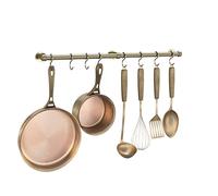 ROTHLEY Supporto da parete in acciaio inox per pentole e padelle da 60 cm, grucce robuste per pentole e padelle - guida da cucina con 8 ganci a S (ottone antico)