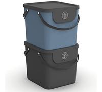 Rotho Albula Set di 2 Sistemi di Separazione dei Rifiuti per la Cucina, Plastica (PP) senza BPA, Grigio (Antracite)/Blu, 2 x 40 L, 40.0 x 35.8 x 34.0 cm