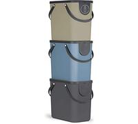 Rotho Albula Set di 3 Sistemi di Separazione dei Rifiuti per la Cucina, Plastica (PP) senza BPA, Grigio (Antracite)/Blu/Beige (Cappuccino), 3 x 25 L, 40.0 x 23.5 x 34.0 cm