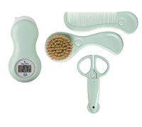 Rotho Babydesign Set regalo per bagnetto, Pettine e Spazzola in setole naturali, Forbicine con protezione, Termometro digitale, Verde (Swedish Green), 21059026601