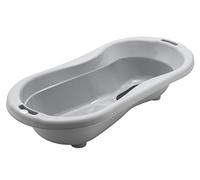 Rotho Babydesign TOP Xtra Vaschetta per bagnetto grande, Con 2 tappetini antiscivolo e tappo di scarico, Ideale per 2 bambini, 0-36 mesi, Stone Grey (Grigio), 20500 0286