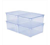 Rotho CLEAR Box Set 4 pezzi contenitori 18 L con coperchio, impilabili, 40×33,5×17 cm, trasparente blu