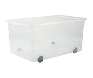 Rotho Clear Scatola con Coperchio e Ruote, Plastica (PP) senza BPA, Trasparente, 63 L, 71.5 x 40.0 x 33.5 cm