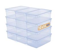 Rotho CLEAR Box Set 12 pezzi contenitori 5 L con coperchio, impilabili, 33,5×19×11 cm, trasparente blu