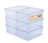 Rotho CLEAR Box Set 6 pezzi contenitori 10 L con coperchio, impilabili, 36×26×14 cm, trasparente blu