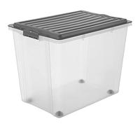 Rotho Compact Scatola con Coperchio e Ruote, Plastica (PP) senza BPA, Grigio/Trasparente, A3/70 L, 57.0 x 39.5 x 43.5 cm