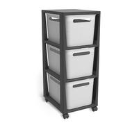 Rotho Contenitore Brisen Roll con 3 cassetti, Plastica (PP riciclato), bianco/antracite, 3x16l (36,6 x 30,0 x 77,0 cm)