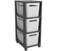 Rotho Contenitore Brisen Roll con 3 cassetti, Plastica (PP riciclato), bianco/antracite, 3x16l (36,6 x 30,0 x 77,0 cm)