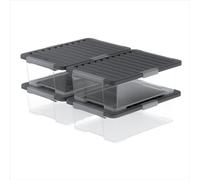 Rotho CORE Plus, scatole di stoccaggio 30 l, set di 4, scatole di plastica robuste con coperchio e maniglie chiudibili, sicure per alimenti, modulari impilabili, 59×39,5×18,5 cm (L×L×H), trasparenti