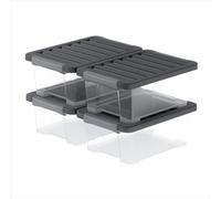 Rotho CORE Pro, scatole portaoggetti da 11 l, set da 4 pezzi, guarnizione integrata nel coperchio protegge da polvere e umidità, maniglie richiudibili, per alimenti, impilabili modulari, 39,3 x 28,3 x