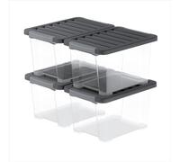 Rotho CORE Pro, scatole portaoggetti da 15 l, set da 4 pezzi, guarnizione integrata nel coperchio protegge da polvere e umidità, maniglie richiudibili, per alimenti, impilabili modulari, 39,3 x 28,3 x