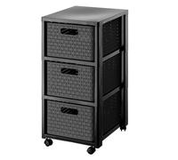 Rotho Country Contenitore arrotolabile con 3 cassetti in rattan, Plastica (PP) senza BPA, antracite, 3 x A4/18l (37,5 x 32,5 x 71,2 cm)