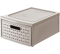 Rotho Country Cassettiera con 1 Cassetto in Rattan, Plastica (PP) senza BPA, Beige (Cappuccino), Piccolo/8.3 L, 35.0 x 26.0 x 14.5 cm