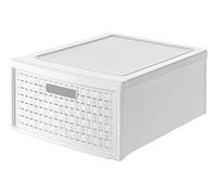 Rotho Country Cassettiera con 1 Cassetto in Rattan, Plastica (PP) senza BPA, Bianco, Grande/19.2 L, 45.0 x 34.0 x 20.0 cm