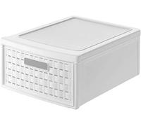Rotho Country Cassettiera con 1 Cassetto in Rattan, Plastica (PP) senza BPA, Bianco, Piccolo/8.3 L, 35.0 x 26.0 x 14.5 cm