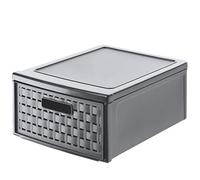 Rotho Country Cassettiera con 1 Cassetto in Rattan, Plastica (PP) senza BPA, Grigio (Antracite), Piccolo/8.3 L, 35.0 x 26.0 x 14.5 cm