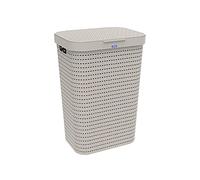 Rotho Country Cestino Lavanderia con Coperchio in Rattan, Plastica (PP) senza BPA, Beige (Cappuccino), 55 L, 42.0 x 32.2 x 57.7 cm