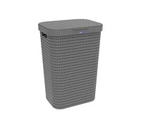 Rotho Country Cestino Lavanderia con Coperchio in Rattan, Plastica (PP) senza BPA, Grigio (Antracite), 55 L, 42.0 x 32.2 x 57.7 cm
