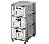 Rotho Country Contenitore Arrotolabile con 3 Cassetti in Rattan, Plastica (PP) senza BPA, Beige (Cappuccino), 3 x A4/18 L, 37.5 x 32.5 x 71.2 cm