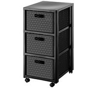 Rotho Country Contenitore Arrotolabile con 3 Cassetti in Rattan, Plastica (PP) senza BPA, Grigio (Antracite), 3 x A4/18 L, 37.5 x 32.5 x 71.2 cm