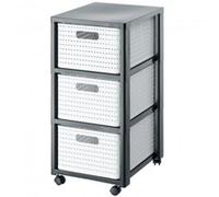 Rotho Country Contenitore Arrotolabile con 3 Cassetti in Rattan, Plastica (PP) senza BPA, Bianco, 3 x A4/18 L, 37.5 x 32.5 x 71.2 cm
