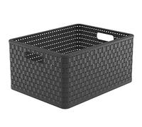 Rotho Country Scatola di Stoccaggio in Rattan-Look, Plastica (PP) senza BPA, Grigio (Antracite), A4+/28 L, 43.0 x 33.0 x 21.5 cm