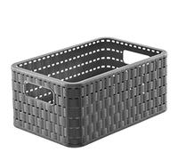 Rotho Country Scatola di Stoccaggio in Rattan-Look, Plastica (PP) senza BPA, Grigio (Antracite), A5/6 L, 28.0 x 18.5 x 12.6 cm