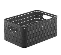 Rotho Country Scatola di Stoccaggio in Rattan-Look, Plastica (PP) senza BPA, Grigio (Antracite), A6+/4 L, 23.7 x 15.8 x 10.8 cm