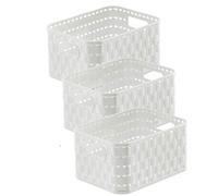 Rotho Country Set di 3 Scatole di Stoccaggio in Rattan-Look, Plastica (PP) senza BPA, Bianco, 3 x A6/2 L, 18.3 x 13.7 x 9.8 cm