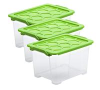 Rotho Evo Safe Scatola Porta Oggetti con Coperchio Set da 3 x 15 L Verde | Scatole portaoggetti, set da 3 trasparenti, coperchi verdi, 15 L ciascuna, PP per alimenti, per organizzazione della casa