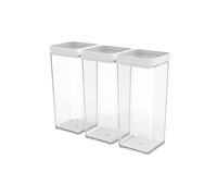Rotho Fera - Set di 3 contenitori quadrati da 1,5 l, con coperchio e guarnizione, in plastica alimentare, colore: Bianco/Trasparente