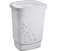 Rotho Flowers Raccoglitore per Lavanderia con Coperchio, Plastica (PP) senza BPA, Grigio, 55 L, 44.7 x 34.7 x 60.5 cm