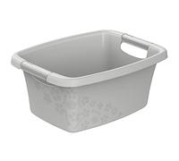 Rotho Flowers Vasca da Bucato con 2 Maniglie, Plastica (PP) senza BPA, Grigio/Verde, 12 L, 39.5 x 29.4 x 17.5 cm