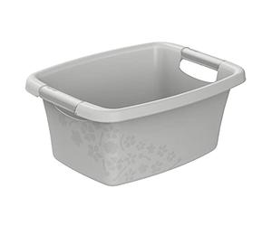 Rotho Flowers Vasca da Bucato con 2 Maniglie, Plastica (PP) senza BPA, Grigio/Verde, 12 L, 39.5 x 29.4 x 17.5 cm