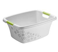 Rotho Flowers Vasca da Bucato con 2 Maniglie, Plastica (PP) senza BPA, Grigio/Verde, 25 L, 50.5 x 38.3 x 21.8 cm