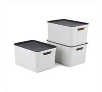 Rotho Jive Dekobox, Contenitori con coperchio, bianco/antracite, 16 L, 36.5 x 27 x 27 cm, Set di 3