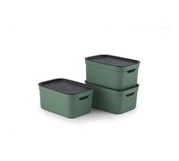 Rotho Jive Dekobox Set di 3 contenitori da 5 l con coperchio, in plastica (PP riciclato), verde/antracite, 3 x 5 l (26,5 x 18,5 x 13,2 cm)