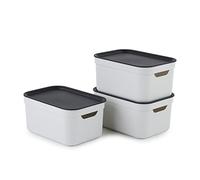 Rotho Jive Dekobox - Set di 3 scatole portaoggetti da 5 l con coperchio, in plastica (PP riciclata), bianco/antracite, 3 x 5 l (26,5 x 18,5 x 13,2 cm)