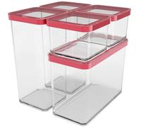 Rotho Loft Set 5 Barattoli Ermetici in Plastica SAN, Senza BPA, Rosso